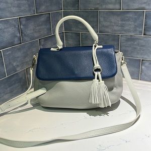 Navy, white, and gray bag